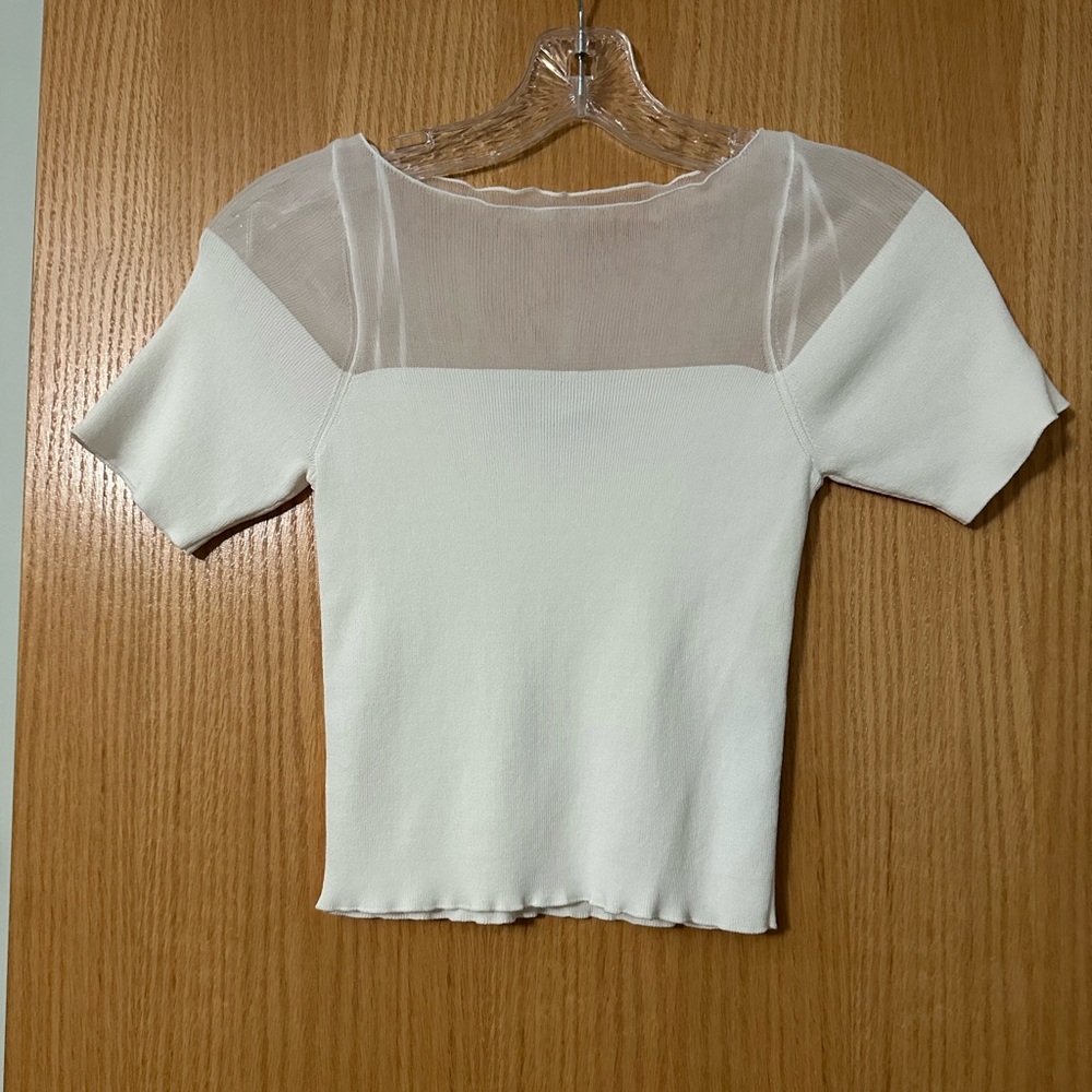 Zara - Elegant White Sheer Panel Top